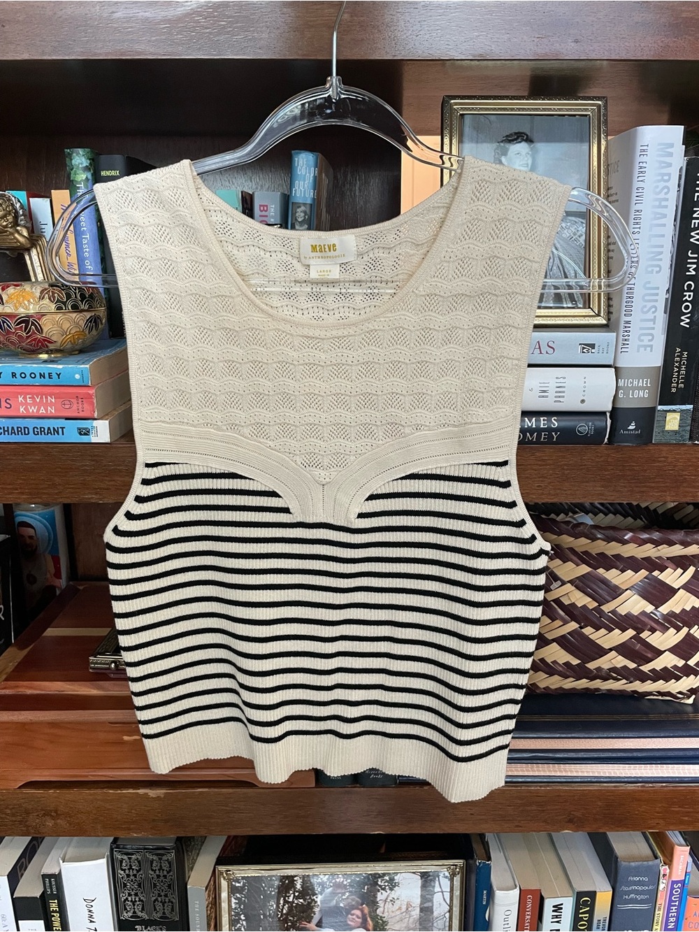 Maeve Cream and Black Striped Knit Tank